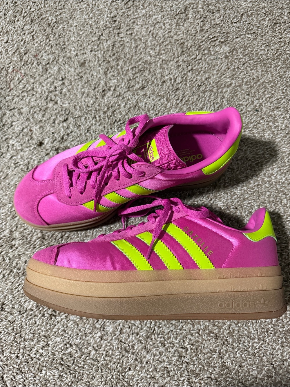 adidas Pink Sneakers with Neon Green/Yellow Stripes